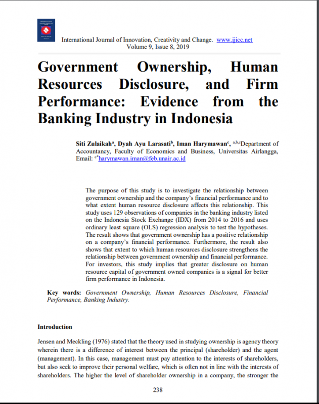 Government Ownership, Human Resources Disclosure, and Firm Performance: Evidence from the Banking Industry in Indonesia